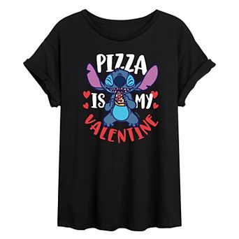 Disney's Lilo & Stitch Juniors' Pizza Is My Valentine Oversized Tee