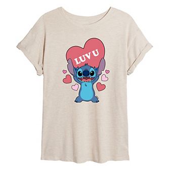 Disney's Lilo & Stitch Juniors' Luv U Heart Oversized Tee