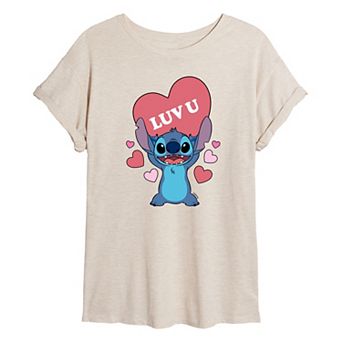 Disney's Lilo & Stitch Juniors' Luv U Heart Oversized Tee