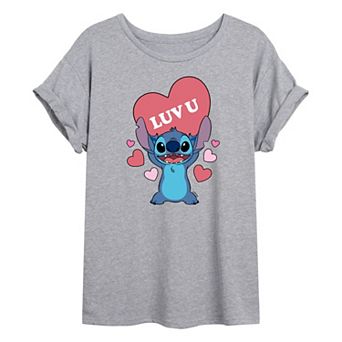Disney's Lilo & Stitch Juniors' Luv U Heart Oversized Tee