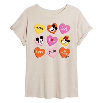 Disney's Mickey & Minnie Mouse Juniors' Heart Grid Oversized Tee