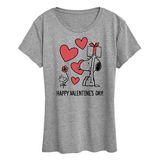 Women's Peanuts Snoopy & Woodstock Happy Valentine's Day Graphic Tee