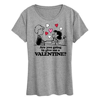 Women's Peanuts Lucy And Schroeder Valentine Graphic Tee