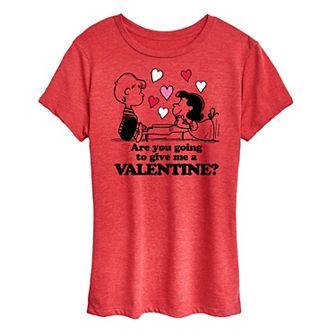 Women's Peanuts Lucy And Schroeder Valentine Graphic Tee