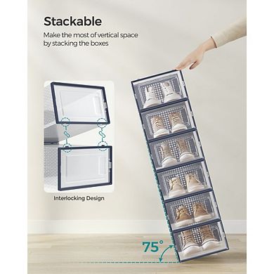 Set of 12 Shoe Storage Boxes Organizers, Stackable And Foldable For Sneakers