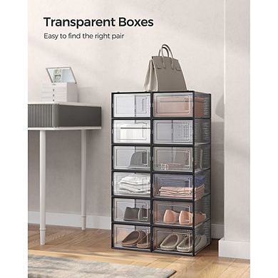 Set of 12 Shoe Storage Boxes Organizers, Stackable And Foldable For Sneakers