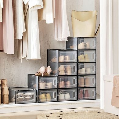 Set of 12 Shoe Storage Boxes Organizers, Stackable And Foldable For Sneakers
