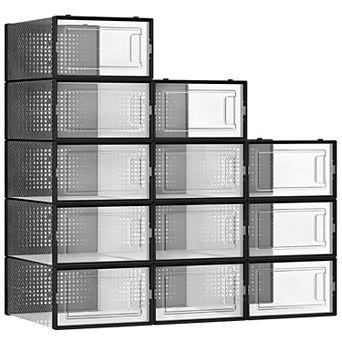 Set of 12 Shoe Storage Boxes Organizers, Stackable And Foldable For Sneakers