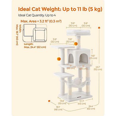 Cat Tree With Scratching Posts, Hammock, Plush Perch, Cat Activity Center