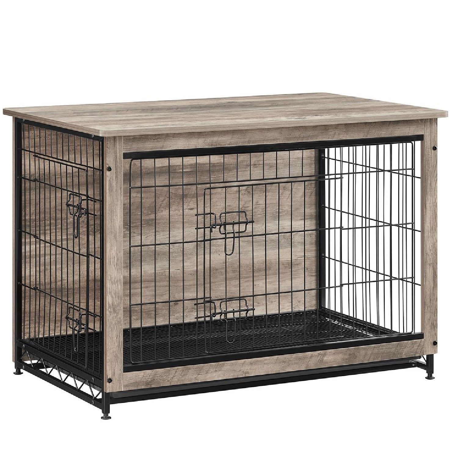 PawHut 43 Heavy Duty Dog Cage, Foldable Steel Crate Kennel with Removable  Tray, Double Doors, 4 Lockable Wheels for Medium & Large Dogs, Dark Silver