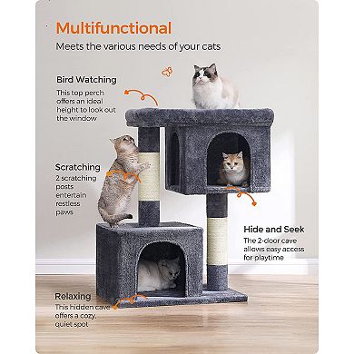 Cat Tree With Sisal-covered Scratching Posts, Plush Condos, Cat Furniture For Kittens