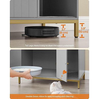 Litter Box Enclosure, Modern Cat Litter Box Furniture Hidden, With Scratching Mat, Tall Legs