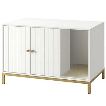 Litter Box Enclosure, Modern Cat Litter Box Furniture Hidden, With Scratching Mat, Tall Legs