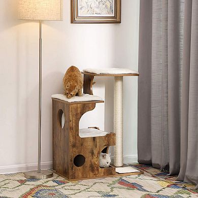 34.6 Inches Cat Tree, Medium Cat Tower With 3 Beds And House, Sisal Post And Washable Faux Fur
