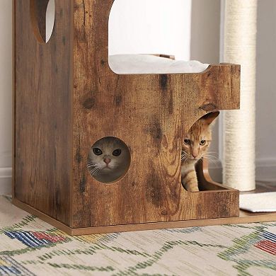 34.6 Inches Cat Tree, Medium Cat Tower With 3 Beds And House, Sisal Post And Washable Faux Fur