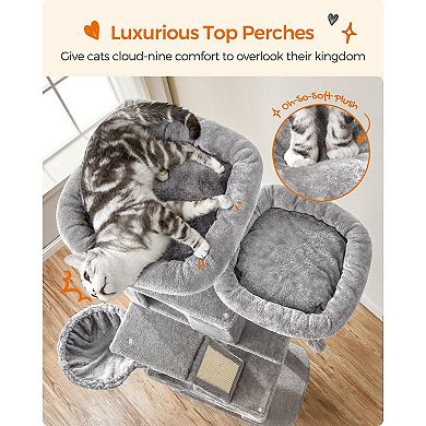 Cat Tree, Cat Condo With Hammock, Basket, Scratching Posts, Cat Caves, Plush Perches