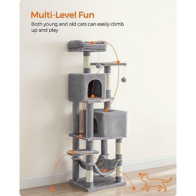 Cat Tree, Cat Tower, Cat Condo With Hammock, Basket, Scratching Posts, 2 Cat Caves, 2 Plush Perches