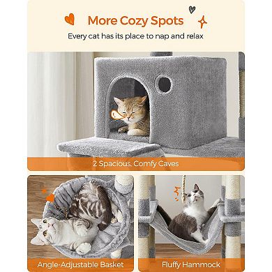 Cat Tree, Cat Condo With Hammock, Basket, Scratching Posts, Cat Caves, Plush Perches
