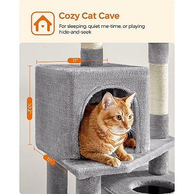 Cat Tree, Cat Tower, Cat Condo With Hammock, Basket, Scratching Posts, 2 Cat Caves, 2 Plush Perches