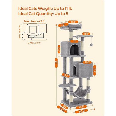 Cat Tree, Cat Condo With Hammock, Basket, Scratching Posts, Cat Caves, Plush Perches