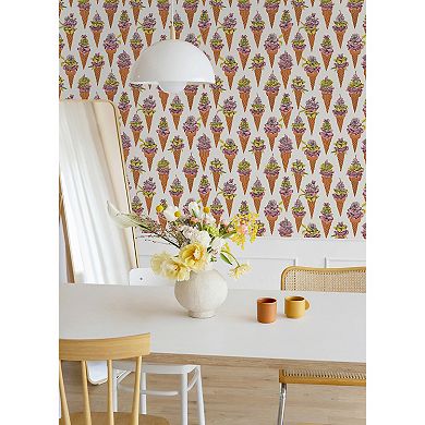 WallPops ByDylanM Floral Ice Cream Orange Peel and Stick Wallpaper