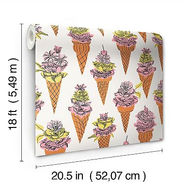 WallPops ByDylanM Floral Ice Cream Orange Peel and Stick Wallpaper