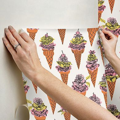 WallPops ByDylanM Floral Ice Cream Orange Peel and Stick Wallpaper