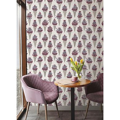 WallPops ByDylanM Floral Ice Cream Orange Peel and Stick Wallpaper