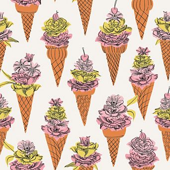WallPops ByDylanM Floral Ice Cream Orange Peel and Stick Wallpaper
