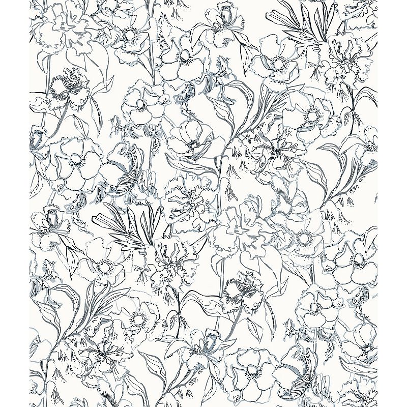 WallPops ByDylanM May Bloom Grey Peel and Stick Wallpaper, Blue ((20.5 IN X18FT))