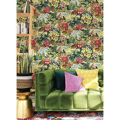 WallPops Caroline et Bettina le Forestier Yellow Grey Peel and Stick Wallpaper