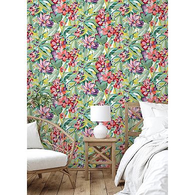 WallPops Caroline et Bettina Belles Fleurs Wine Peel and Stick Wallpaper