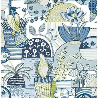 WallPops Caroline et Bettina Avriel Blue Peel and Stick Wallpaper