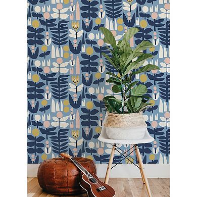 WallPops Leah Duncan A Bit of Folk Blue Peel and Stick Wallpaper