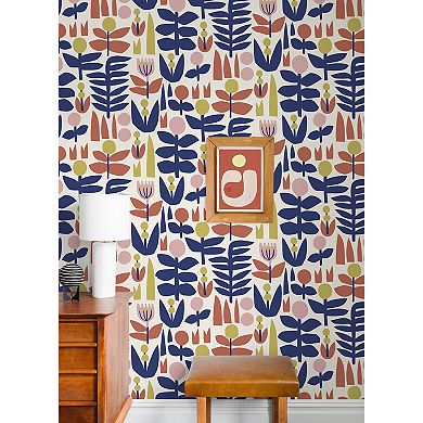 WallPops Leah Duncan A Bit of Folk Blue Peel and Stick Wallpaper