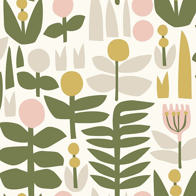 WallPops Leah Duncan A Bit of Folk Blue Peel and Stick Wallpaper, Green