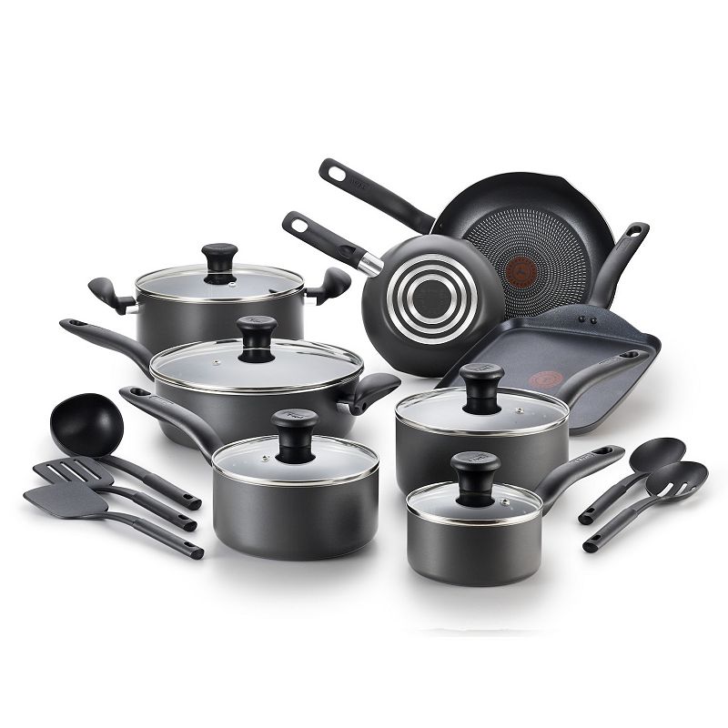 T-Fal Initiatives 18 Piece Non-stick Dishwasher Safe Cookware Set  Gray