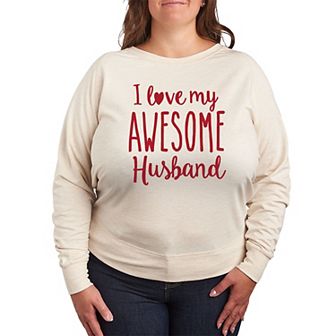 Plus Size Love My Awesome Husband Long Sleeve Graphic Tee
