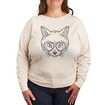 Plus Size Cat Heart Glasses Long Sleeve Graphic Tee
