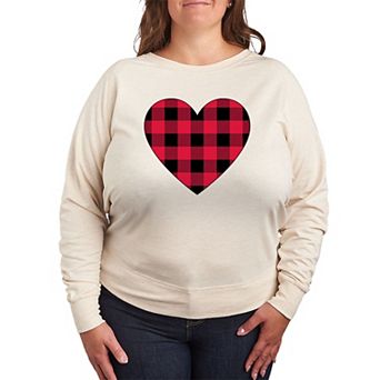 Plus Size Red Black Plaid Heart Long Sleeve Graphic Tee