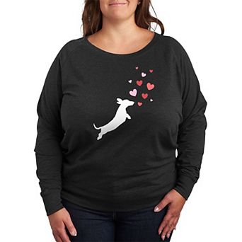 Plus Size Dachshund Chasing Hearts French Terry Long Sleeve Tee