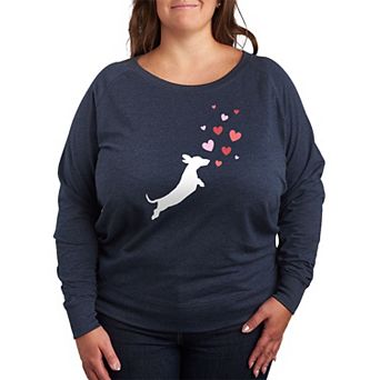 Plus Size Dachshund Chasing Hearts French Terry Long Sleeve Tee