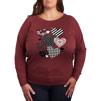 Plus Size Patterned Hearts Long Sleeve Graphic Tee
