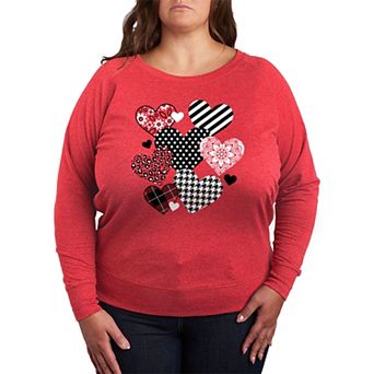 Plus Size Patterned Hearts Long Sleeve Graphic Tee
