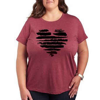 Plus Size Brushstroke Heart Stripes Graphic Tee