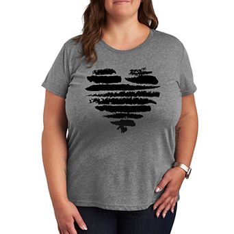 Plus Size Brushstroke Heart Stripes Graphic Tee