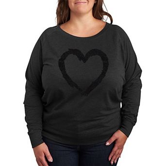 Plus Size Paintbrush Stroke Heart Sparkle Long Sleeve Graphic Tee
