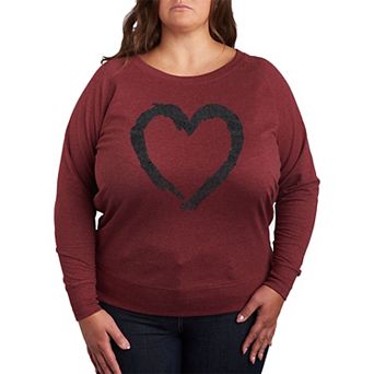 Plus Size Paintbrush Stroke Heart Sparkle Long Sleeve Graphic Tee