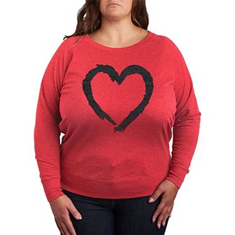 Plus Size Paintbrush Stroke Heart Sparkle Long Sleeve Graphic Tee