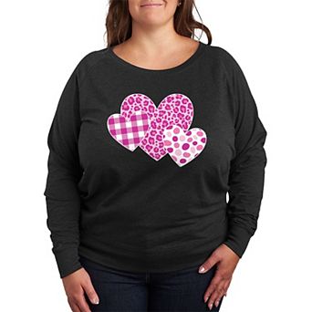 Plus Size Valentine's Patterned Hearts French Terry Long Sleeve Tee